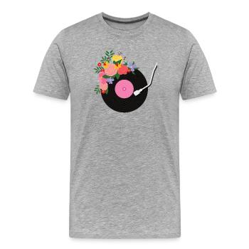 Blumige Schallplatte - Männer Premium Bio T-Shirt - Grau meliert - Vorne - Damien (186cm)