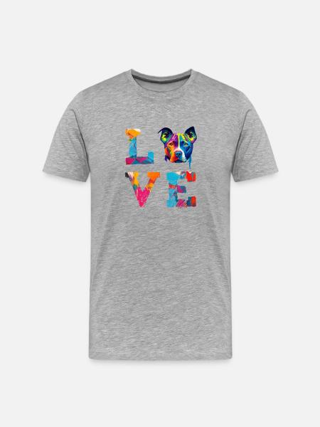 Pitbull Dog Love Colorful Pop Art Portrait - Men's Premium Organic T-Shirt - heather grey