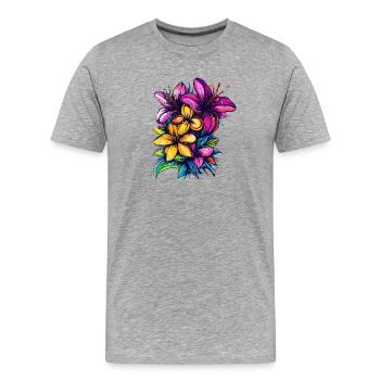 Colour explosion of tropical flowers - Men's Premium Organic T-Shirt - heather grey - Front - Damien (186cm)