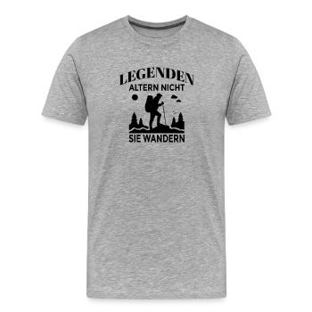 Legenden altern nicht – sie wandern - Männer Premium Bio T-Shirt - Grau meliert - Vorne - Damien (186cm)