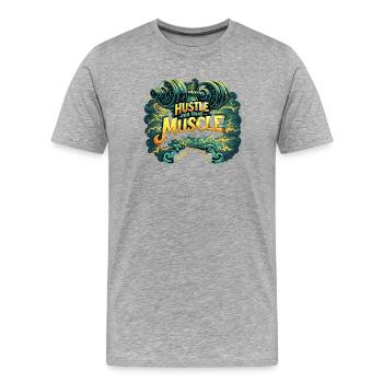 Hustle for Muscle Gym Motivation Fitness Workout - Männer Premium Bio T-Shirt - Grau meliert - Vorne - Damien (186cm)