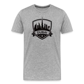 Dubai Skyline Shield - Männer Premium Bio T-Shirt - Grau meliert - Vorne - Damien (186cm)
