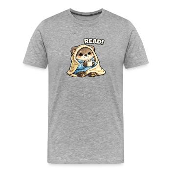 Kuschelbär Lesezeit Unter Decke - Männer Premium Bio T-Shirt - Grau meliert - Vorne - Damien (186cm)