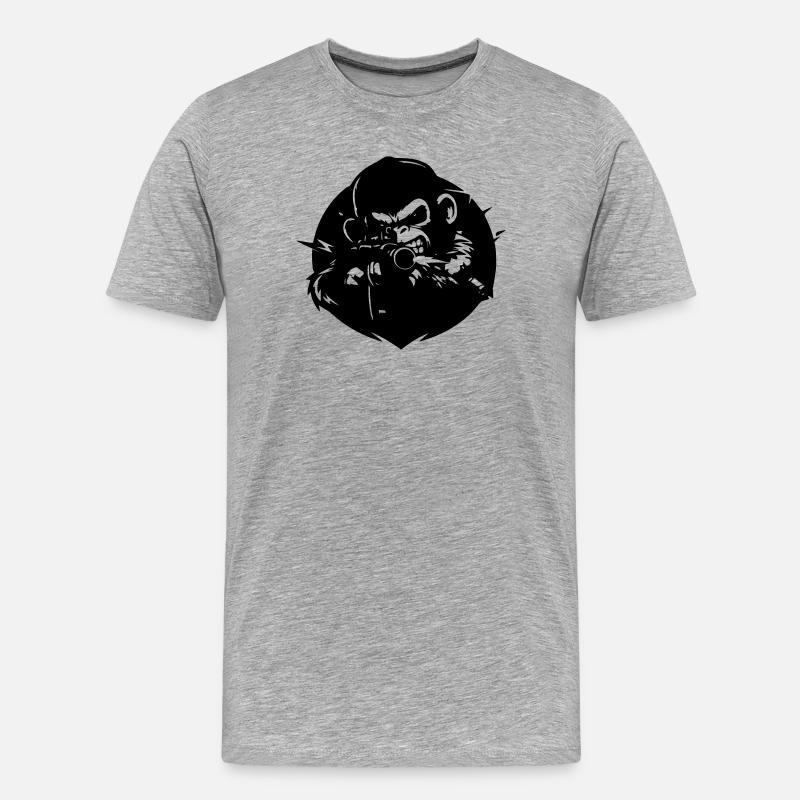 Affe mit Gewehr - Männer Premium Bio T-Shirt - Grau meliert