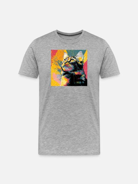 Vivid Pop Cat Portrait - Men's Premium Organic T-Shirt - heather grey