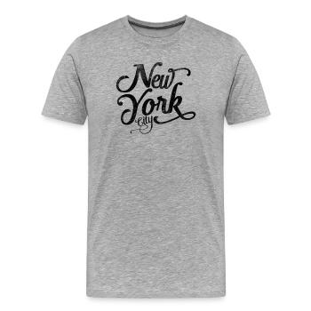 New York City - Black Vintage Script - T-shirt bio Premium Homme - gris chiné - Devant - Damien (186cm)