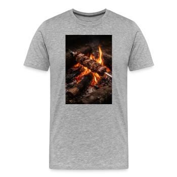 Flammen Spieß am Lagerfeuer - Männer Premium Bio T-Shirt - Grau meliert - Vorne - Damien (186cm)