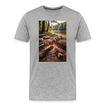 Campfire barbecue skewers by the lake - Men's Premium Organic T-Shirt - heather grey - Front - Damien (186cm)