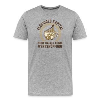 Liquid Capital Coffee - Humour de bureau - T-shirt bio Premium Homme - gris chiné - Devant - Damien (186cm)