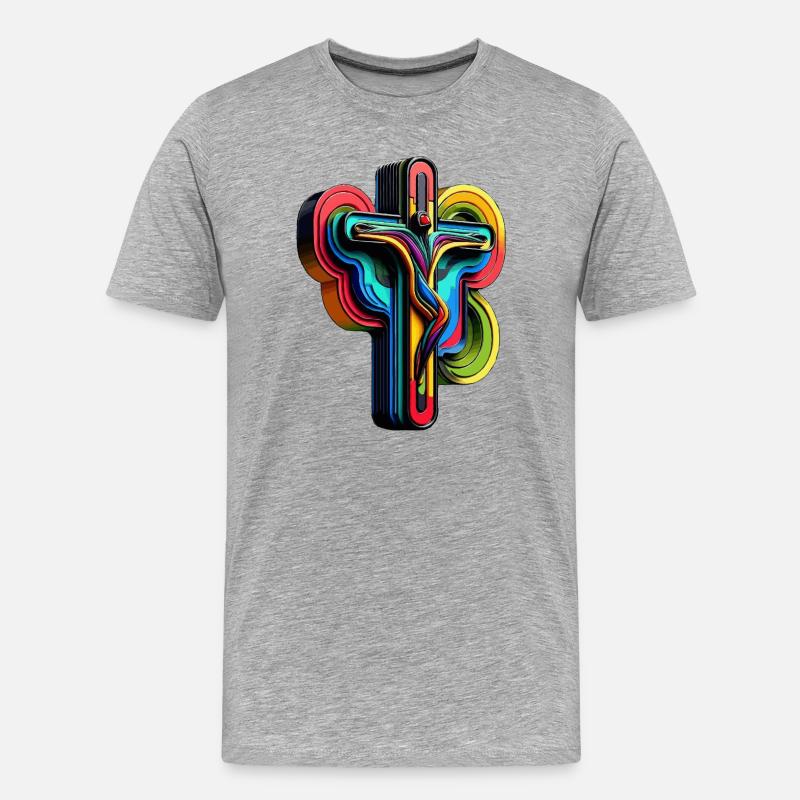 Lebendige Regenbogenkreuz-Popkunst - Männer Premium Bio T-Shirt - Grau meliert