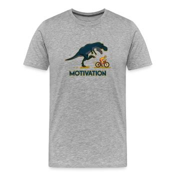 Motivation Tyrannosaure Course - T-shirt bio Premium Homme - gris chiné - Devant - Damien (186cm)