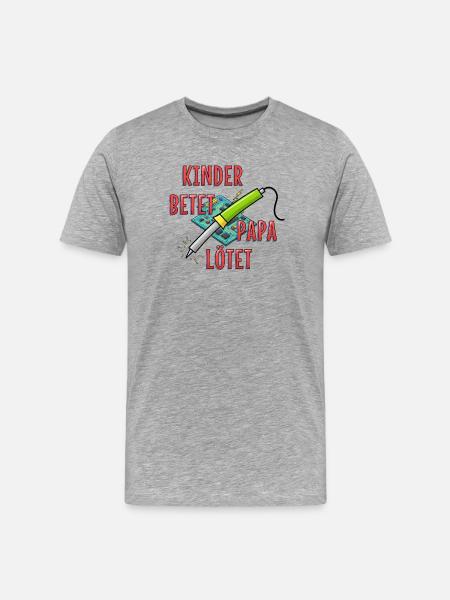 Children praying, dad soldering - Men's Premium Organic T-Shirt - heather grey
