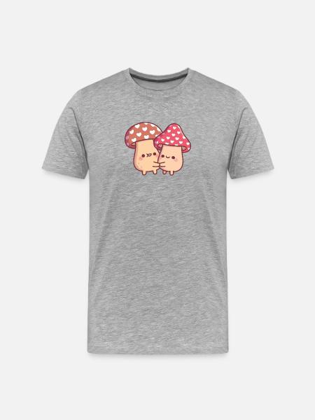 Cute Hugging Mushroom Toadstool Couple - Men's Premium Organic T-Shirt - heather grey