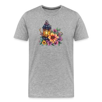 Lanterne dans une mer de fleurs - T-shirt bio Premium Homme - gris chiné - Devant - Damien (186cm)