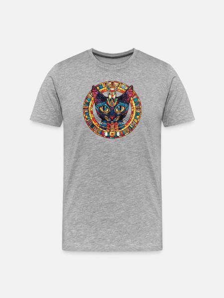 Mosaikkatze im Sonnenkreis - Männer Premium Bio T-Shirt - Grau meliert