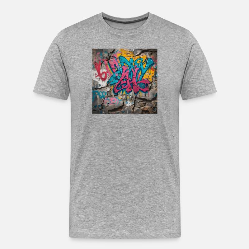 Bunte Graffiti auf Steinwand - Männer Premium Bio T-Shirt - Grau meliert