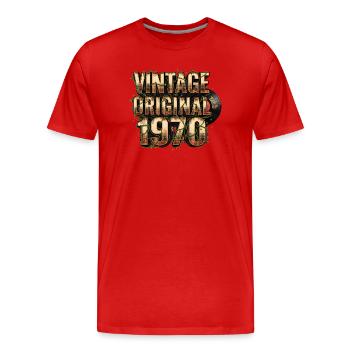 Vintage Original des années 1970 avec vinyle - T-shirt bio Premium Homme - rouge - Devant - Damien (186cm)