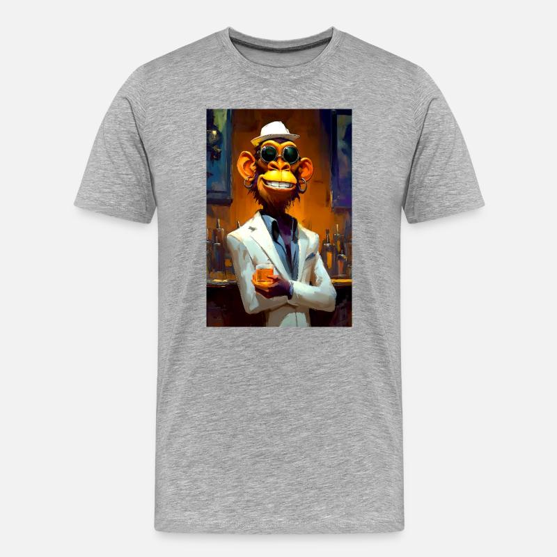 Affe im Anzug an Bar - Männer Premium Bio T-Shirt - Grau meliert