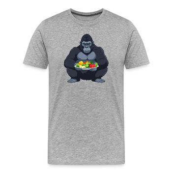 Gorilla mit Gemüseplatte lustiges Tier Motiv - Männer Premium Bio T-Shirt - Grau meliert - Vorne - Damien (186cm)