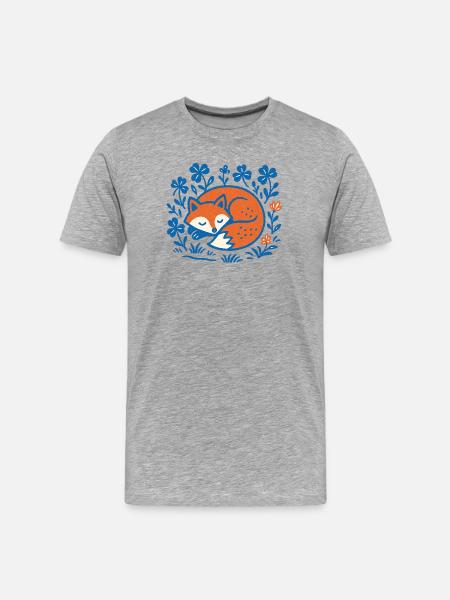 Schlafender Fuchs im Blumen-Nachtgarten - Männer Premium Bio T-Shirt - Grau meliert