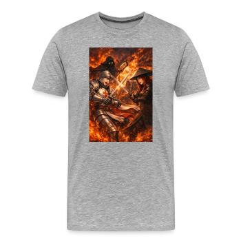 Duel de chevaliers dans la tempête de feu - T-shirt bio Premium Homme - gris chiné - Devant - Damien (186cm)