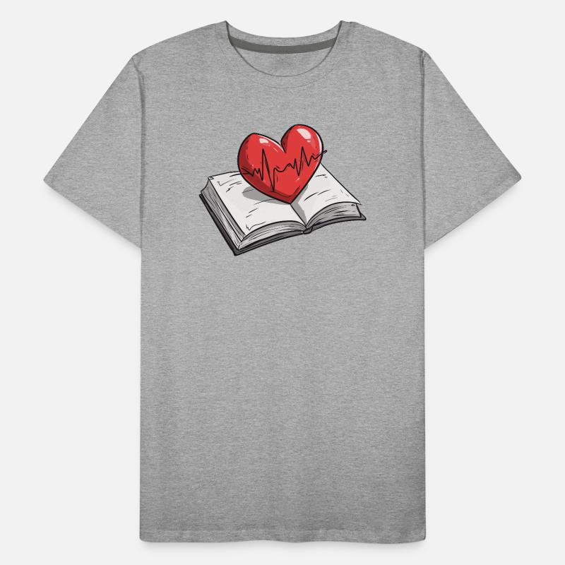 Beating Heart Shaped Book Pulse Design Men's Premium Organic T-Shirt