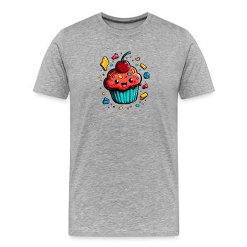 Glaçage aux cerises de cupcakes de Kawaii - T-shirt bio Premium Homme - gris chiné - Devant - Damien (186cm)