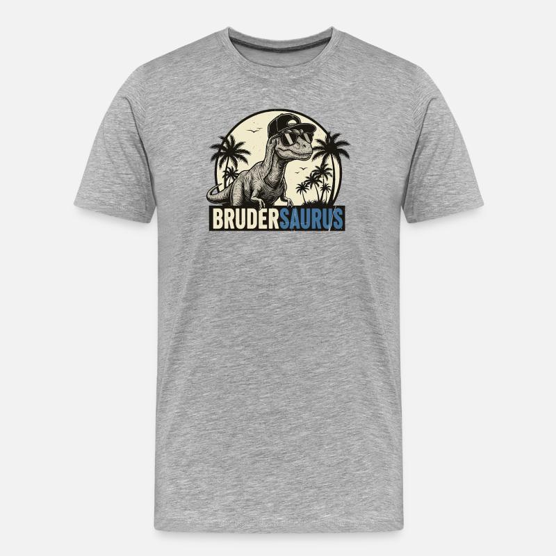 Brudersaurus – Cooler Dino Bruder Retro Style - Männer Premium Bio T-Shirt - Grau meliert