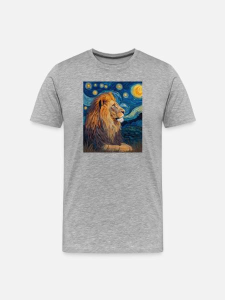 Lion Van Gogh - Men's Premium Organic T-Shirt - heather grey
