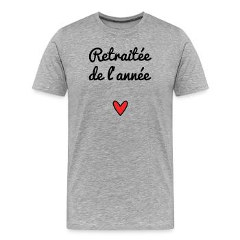 RETRAITEE. RETRAITE. RETRAITEE. RETRAITE - T-shirt bio Premium Homme - gris chiné - Devant - Damien (186cm)