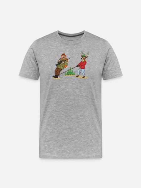 Forest Tug Duo: Hunter & Deer - Men's Premium Organic T-Shirt - heather grey