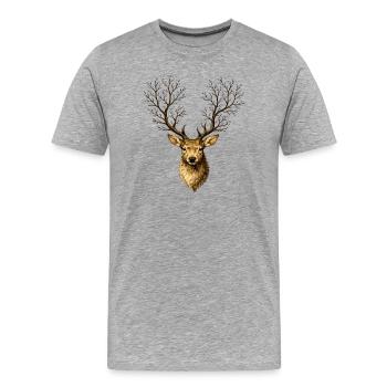 Hirschkopf mit Baumgeweih – Mystischer Waldgeist - Männer Premium Bio T-Shirt - Grau meliert - Vorne - Damien (186cm)