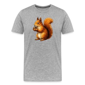 Niedliches Eichhörnchen mit Nuss –Tierillustration - Männer Premium Bio T-Shirt - Grau meliert - Vorne - Damien (186cm)