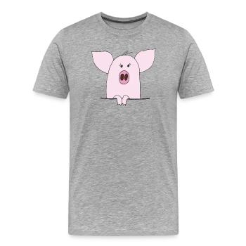 Cuddly Pink Pig Cartoon - Men's Premium Organic T-Shirt - heather grey - Front - Damien (186cm)