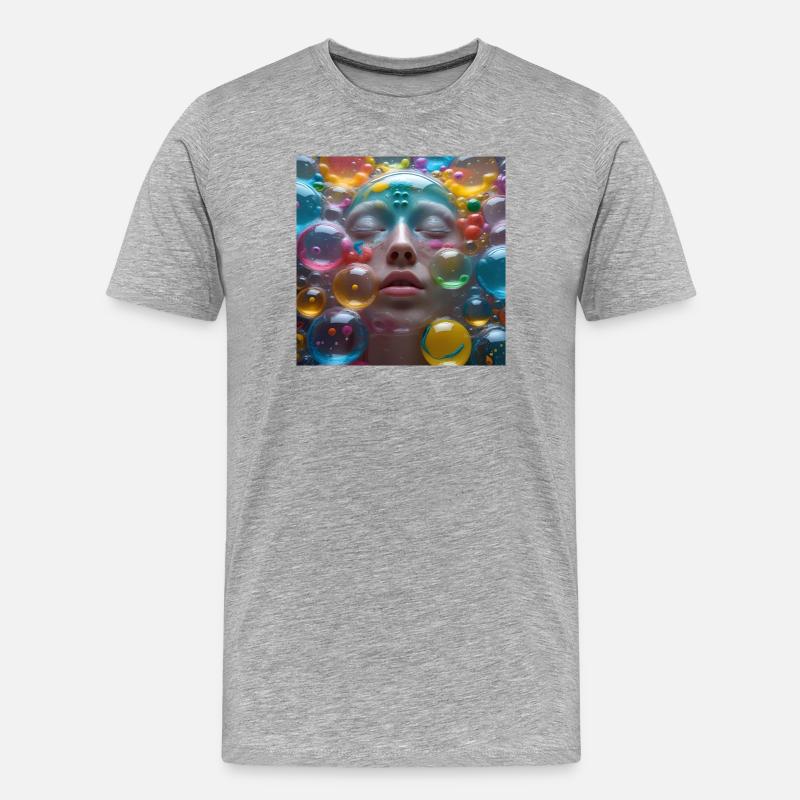 Gesicht unter Neonblasen - Männer Premium Bio T-Shirt - Grau meliert