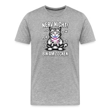 Nerv nicht bin am Zocken Gamer Katze Design - Männer Premium Bio T-Shirt - Grau meliert - Vorne - Damien (186cm)