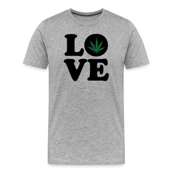 Ich liebe Cannabis mit Cannabis - Männer Premium Bio T-Shirt - Grau meliert - Vorne - Damien (186cm)
