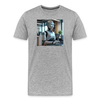 Robot humanoïde dans un bureau bleu - T-shirt bio Premium Homme - gris chiné - Devant - Damien (186cm)