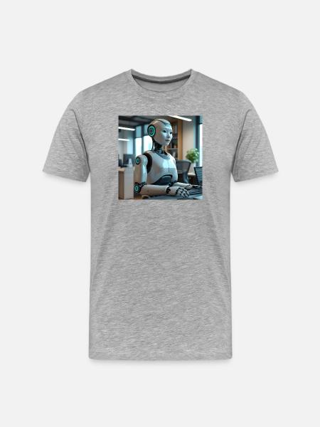 Humanoid robot in blue office - Men's Premium Organic T-Shirt - heather grey