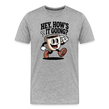 Kaffee  Cartoon Becher - Männer Premium Bio T-Shirt - Grau meliert - Vorne - Damien (186cm)