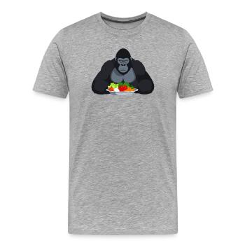 Cooler Gorilla mit Gemüseplatte Affe Motiv - Männer Premium Bio T-Shirt - Grau meliert - Vorne - Damien (186cm)