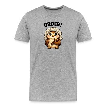 Owl Judge Order - Men's Premium Organic T-Shirt - heather grey - Front - Damien (186cm)