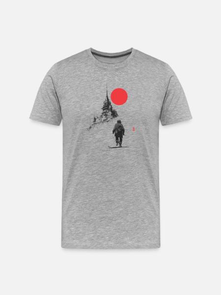 Winter silhouette: castle and red sun - Men's Premium Organic T-Shirt - heather grey