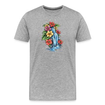 Hibiscus de la cascade tropicale - T-shirt bio Premium Homme - gris chiné - Devant - Damien (186cm)