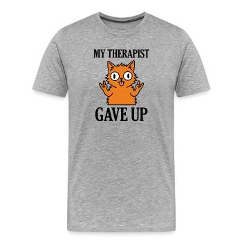 Mon thérapeute a abandonné le mème drôle de chat - T-shirt bio Premium Homme - gris chiné - Devant - Damien (186cm)
