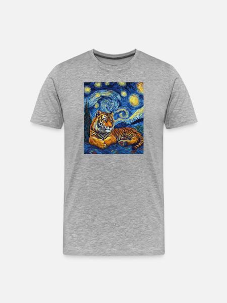 Tiger Van Gogh - Men's Premium Organic T-Shirt - heather grey