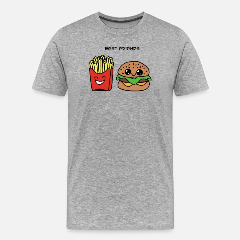 Beste Freunde: Burger & Pommes Duo - Männer Premium Bio T-Shirt - Grau meliert