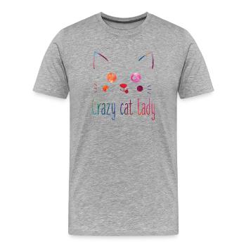 Folle Chat, Amante Drôle de Chats - T-shirt bio Premium Homme - gris chiné - Devant - Damien (186cm)