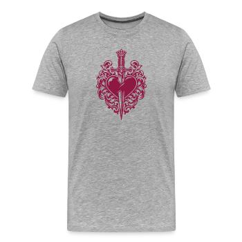 Je t’aime - Saint-Valentin | Ornement en forme de cœur en dague - T-shirt bio Premium Homme - gris chiné - Devant - Damien (186cm)
