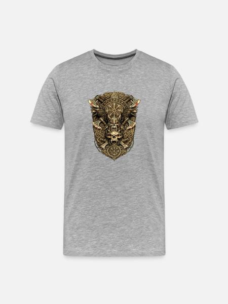 Nordische Schädelrunen Kriegssymbol - Männer Premium Bio T-Shirt - Grau meliert
